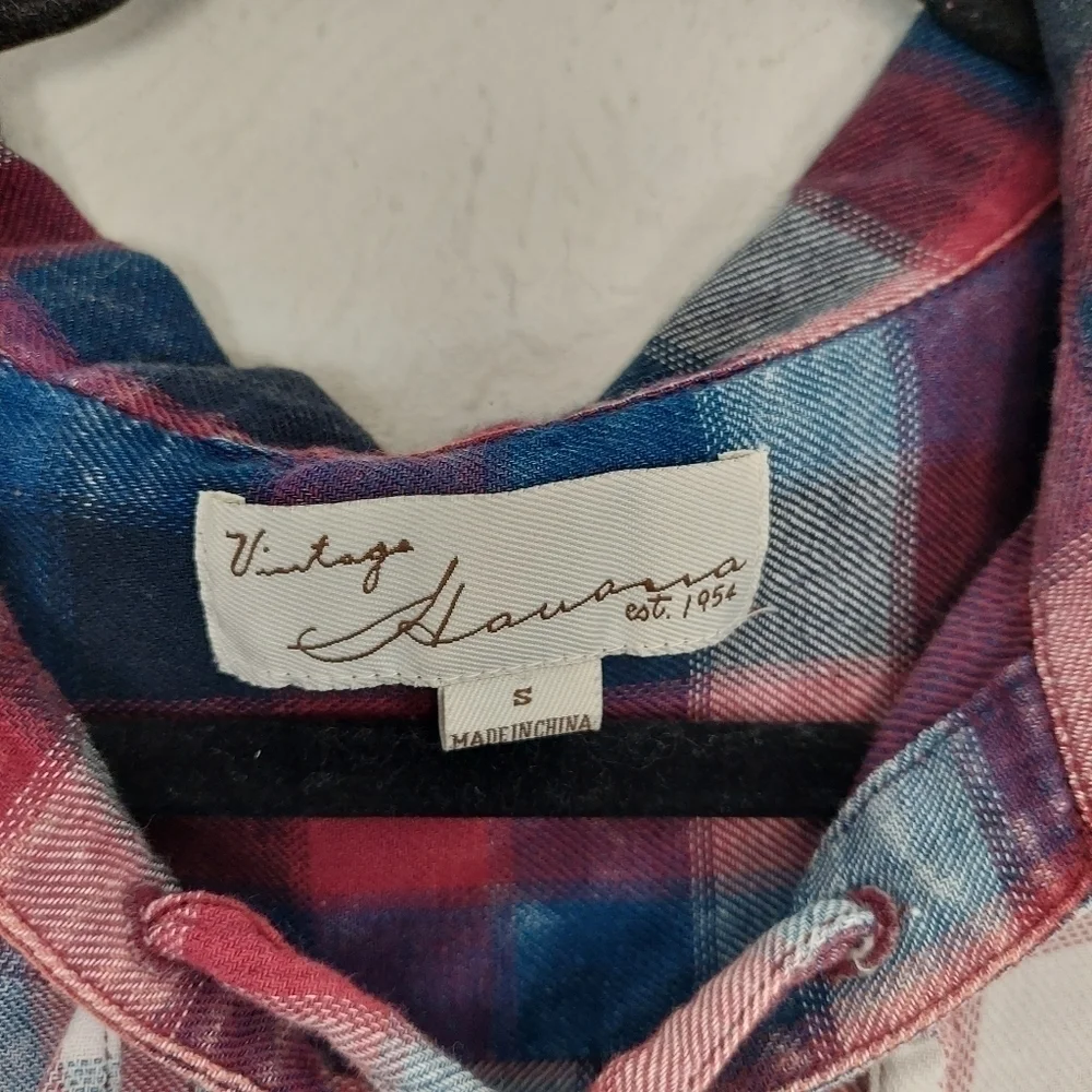 Vintage Havana Womens Long Sleeve Red Blue Plaid Drawstring Tie Shirt Dress Sz S - Picture 8 of 9